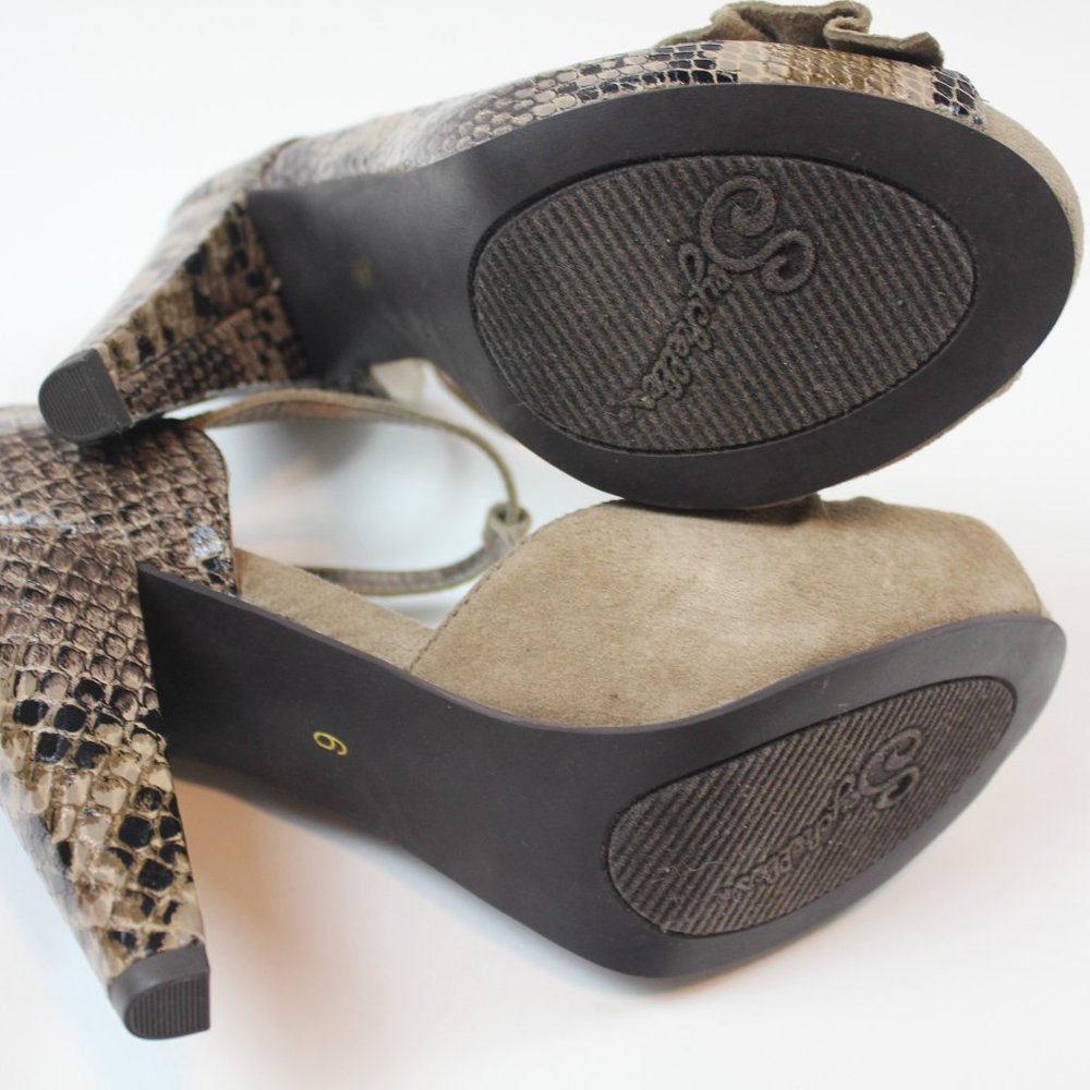 Seychelles Heritage Snake Print Leather Bow Peep Toe Heels Womens Shoe Size 6 - Picture 8 of 9